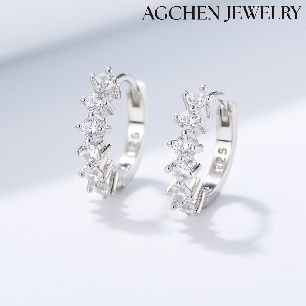 AGCHEN ins foreign trade hot sell circle C-shaped diamond zircon personality fashion S925 sterling silver buckle earrings accessories AGKE3368