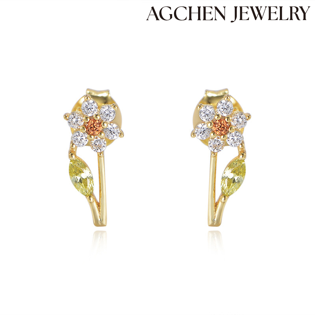 AGCHEN s925 Sterling silver Sen sense Sweet super fairy Zircon flower earrings for girls 2023 Gift earrings accessories AGKE3297