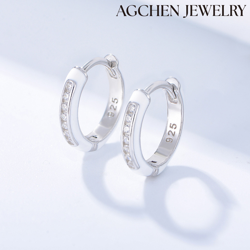 AGCHEN S925 sterling silver drop oil earrings ins micro inset zircon silver buckle earrings products for cross-border foreign trade AGKE3350