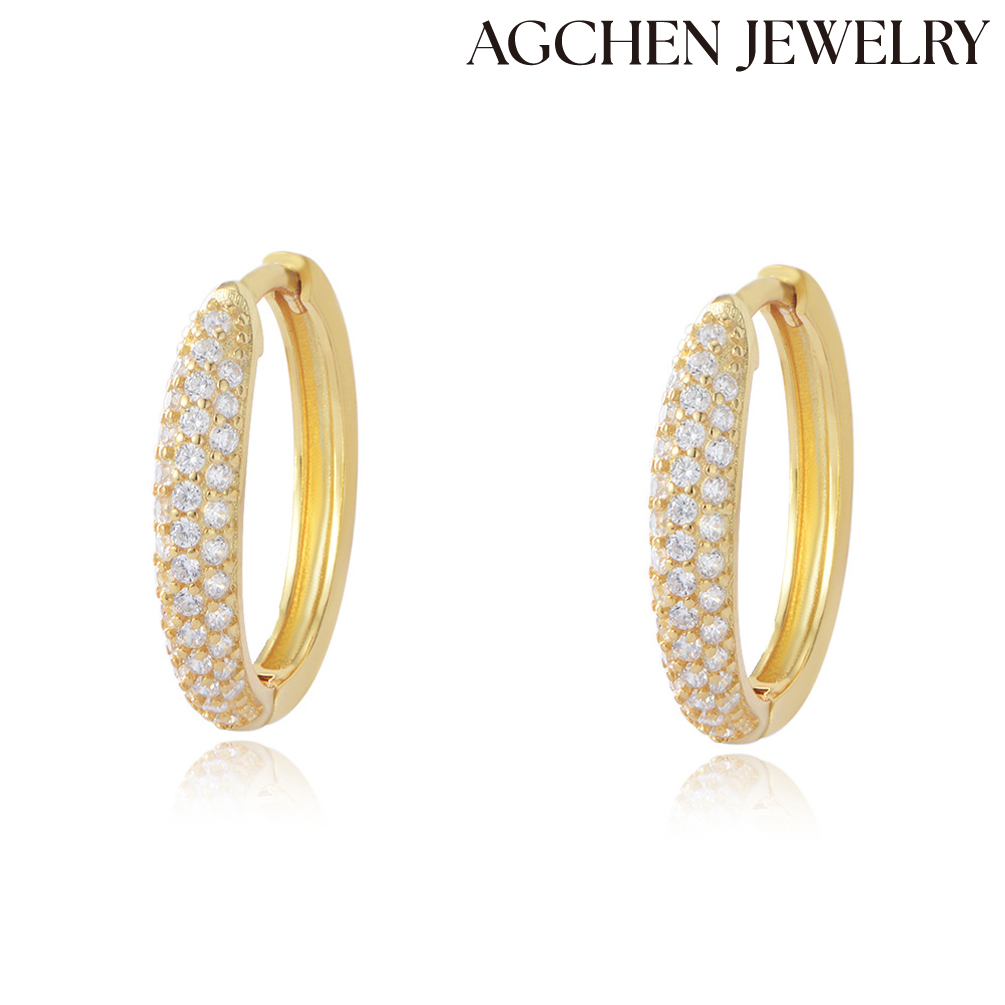 AGCHEN S925 silver micro-inset zircon circle earrings female Europe and the United States niche light luxury personality jewelry AGKE3226