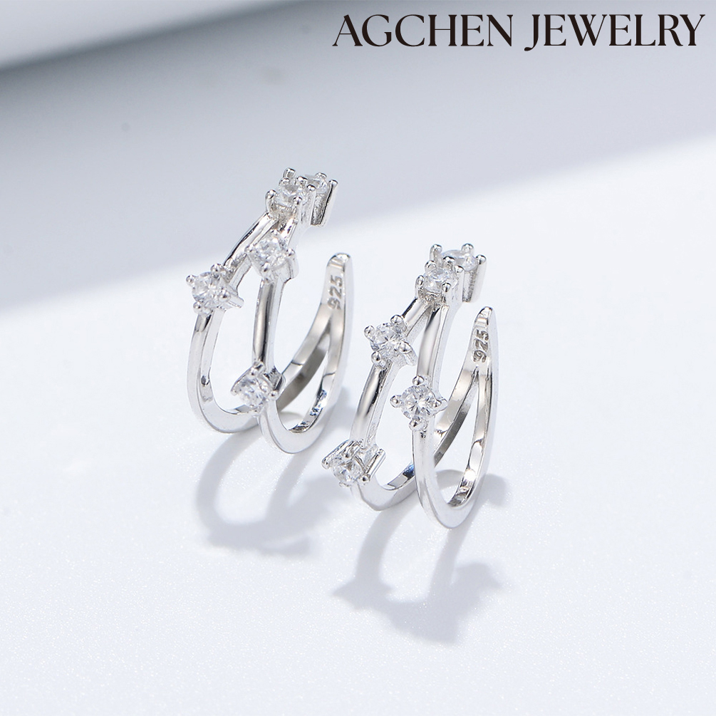 AGCHEN S925 Sterling silver geometric micro-inset Zircon ear clip without piercing cold wind personality simple ear clip earrings AGKE3336