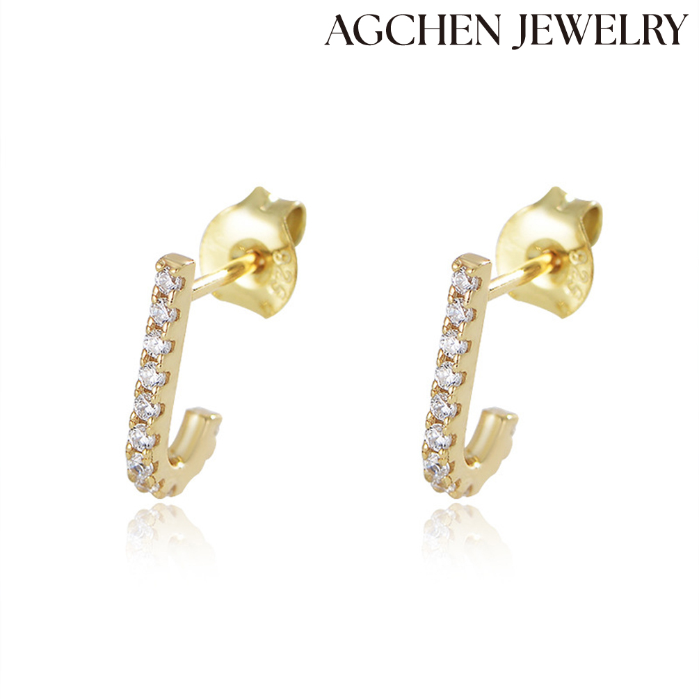 AGCHEN S925 Sterling Silver J-Shaped Earrings with Cubic Zirconia Europe and the United States Ins hot sale AGKE3287