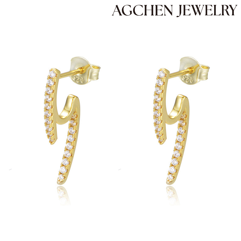 AGCHEN s925 sterling silver geometric micro-inset zircon earrings female European and American ins cold light luxury accessories AGKE3295