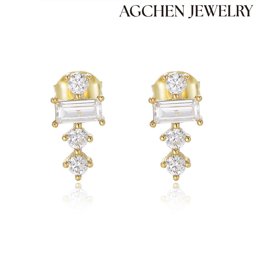 AGCHEN The new S925 sterling silver earring compact personality zircon earrings Europe and America ins style women's silver earrings AGKE3217