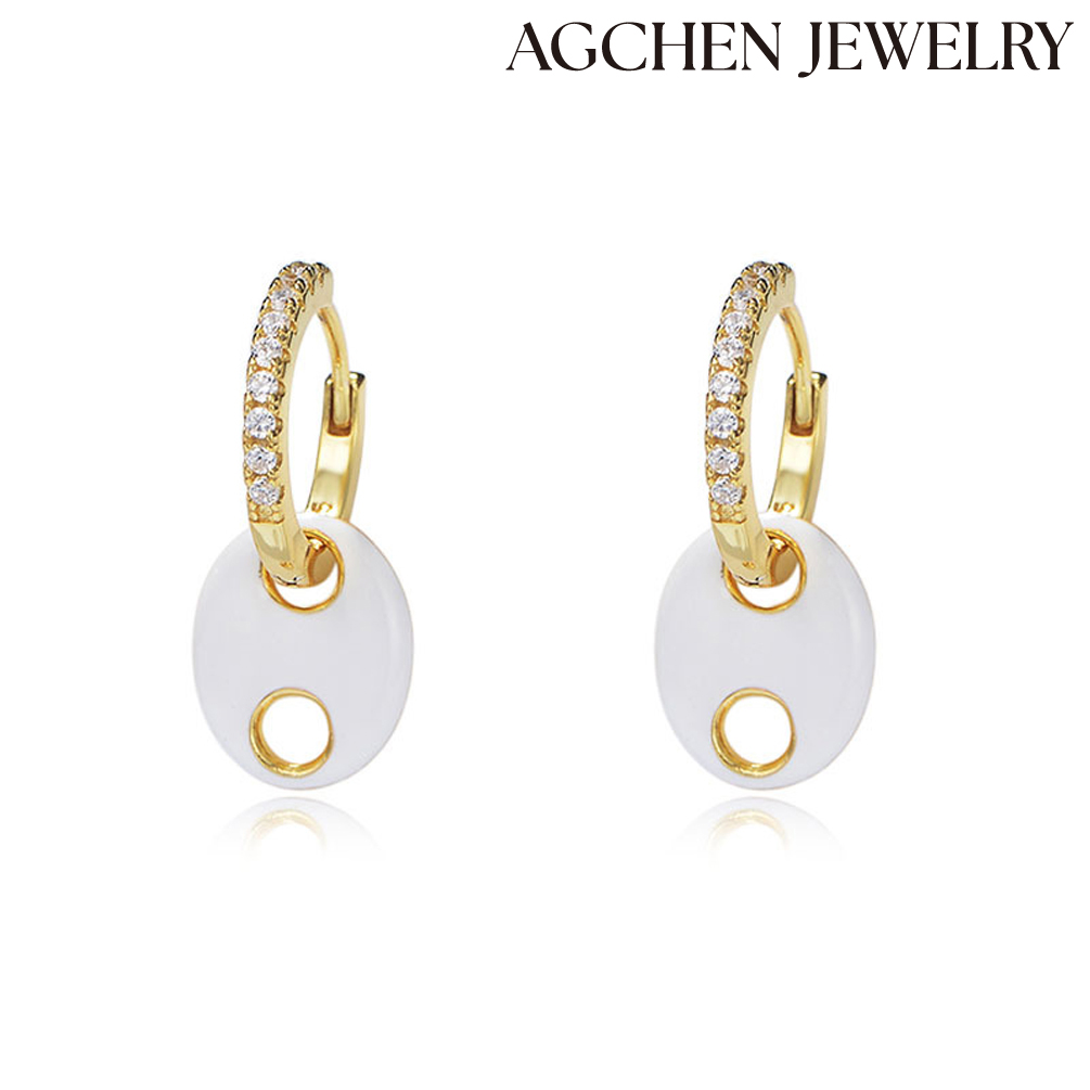 AGCHEN S925 sterling silver ins color drop oil pig nose earrings female European and American diamond earrings oval drop glue earrings AGKE3292