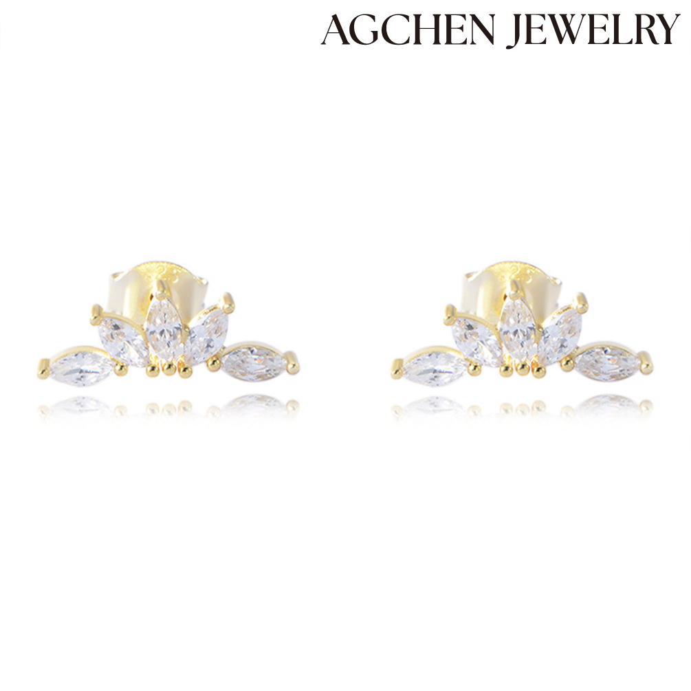 AGCHEN Light luxury earrings S925 sterling silver ins geometric horse eye Zircon all match earrings simple petal fan earrings for women AGKE3229