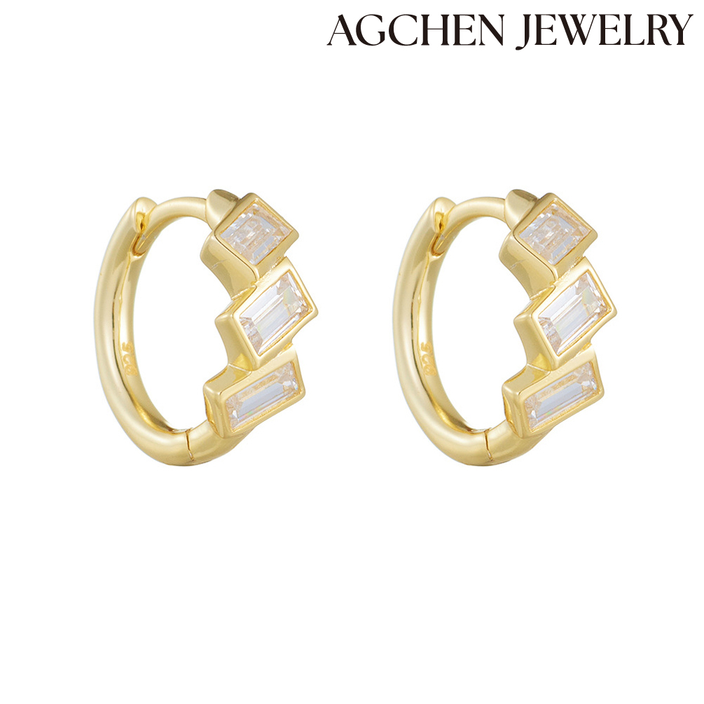 AGCHEN Fashion retro geometric square zircon sterling silver earrings buckle female cross-border minority light luxury ear accessories AGKE2728