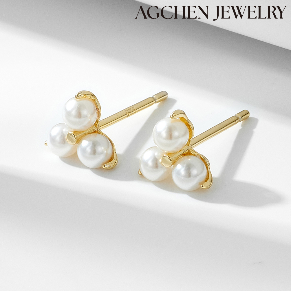 AGCEHN S925 sterling silver pearl vint AGe earrings Korean version of temperament simple earrings senior sense of daily accessories AGKE3264