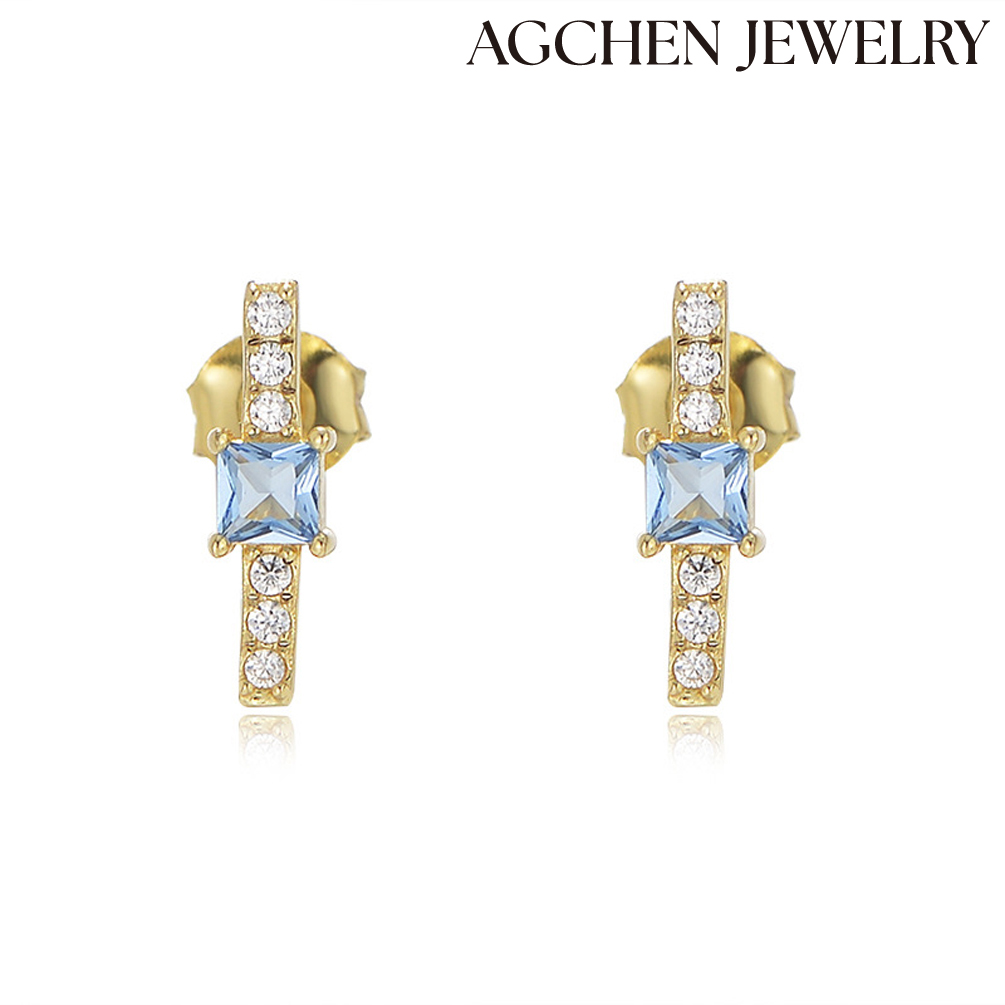 AGCHEN Geometric square zircon sterling silver earrings female Europe and America cross-border new fashion simple earrings high sense AGKE3288