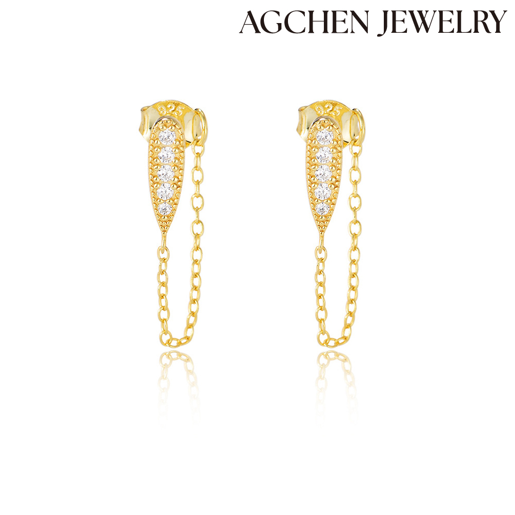 AGCHEN S925 sterling silver European and American earrings vint AGe niche design sense chain fringe stud earrings temperament wholesale AGKE3375