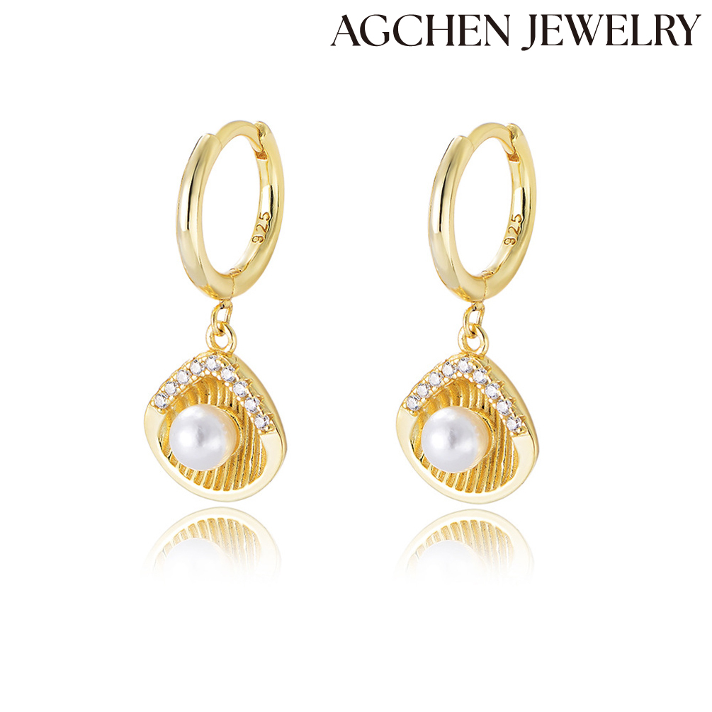 AGCHEN Sea Shell shape zircon 925 Silver Gold plated hoop Earrings Fashion Jewelry for women and girls AGKE3920