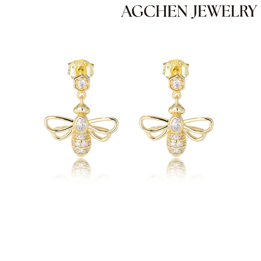 AGCEHN European and American hot-selling  S925 Sterling  Silver Cute Bee Earrings female Europe and America ins design sense new accessories AGKE3574