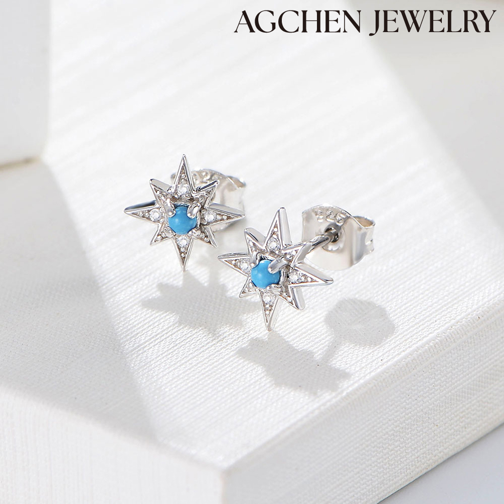 AGCEHN Europe and the United States hot selling s925 sterling silver star Opal zircon fresh earrings stud female silver ornaments AGKE3406