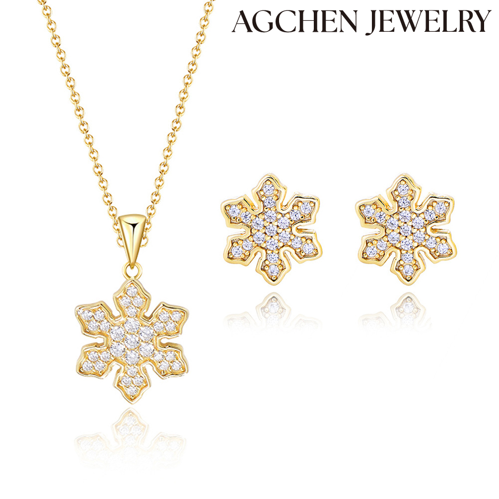 AGCHEN S925 Sterling Silver Cubic Zirconia Snowflake Earrings high-grade niche Europe and the United States jewelry earrings women AGKSE116