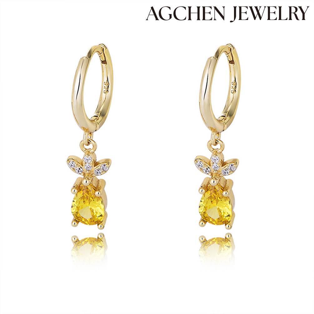 AGCHEN Europe and the United States foreign trade S925 sterling silver pineapple zircon earrings female cute ear high-grade wholesale AGKE3923