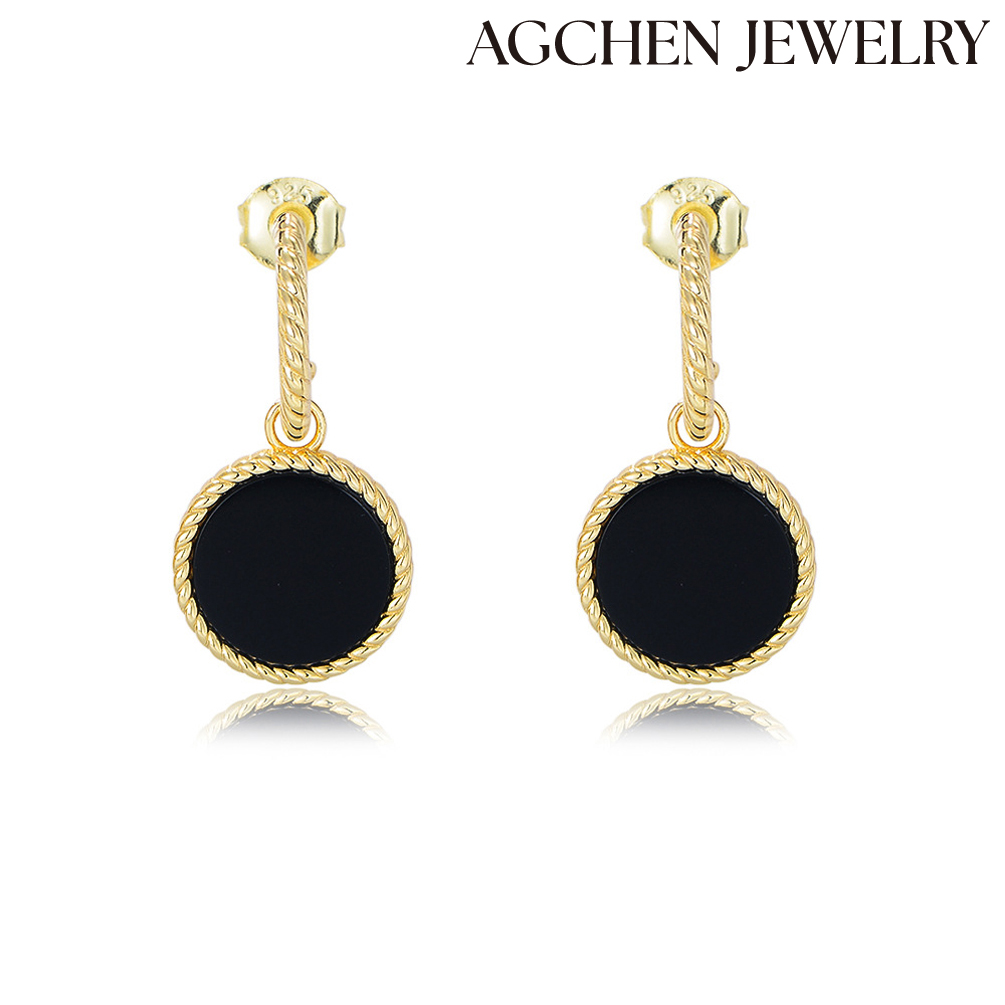 AGCHEN  European and American hot-selling S925 Sterling Silver Black Circle Earrings  temperament women earrings manufacturers direct sale AGKE3594