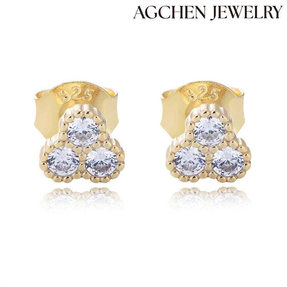 AGCHEN s925 Sterling silver simple small micro-inset zircon earrings female geometry light luxury high-grade earrings wholesale AGKE4167