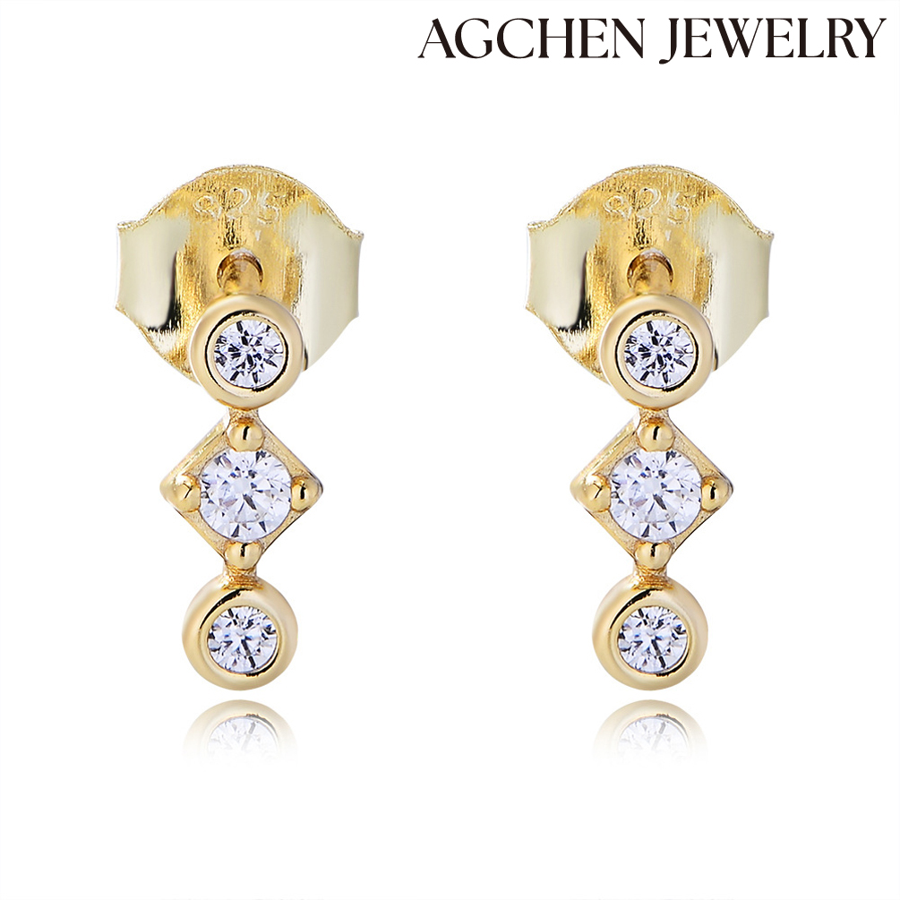 AGCEHN S925 Sterling Silver Stud Earrings with Three Zirconia temperament women earrings manufacturers direct sale AGKE4169