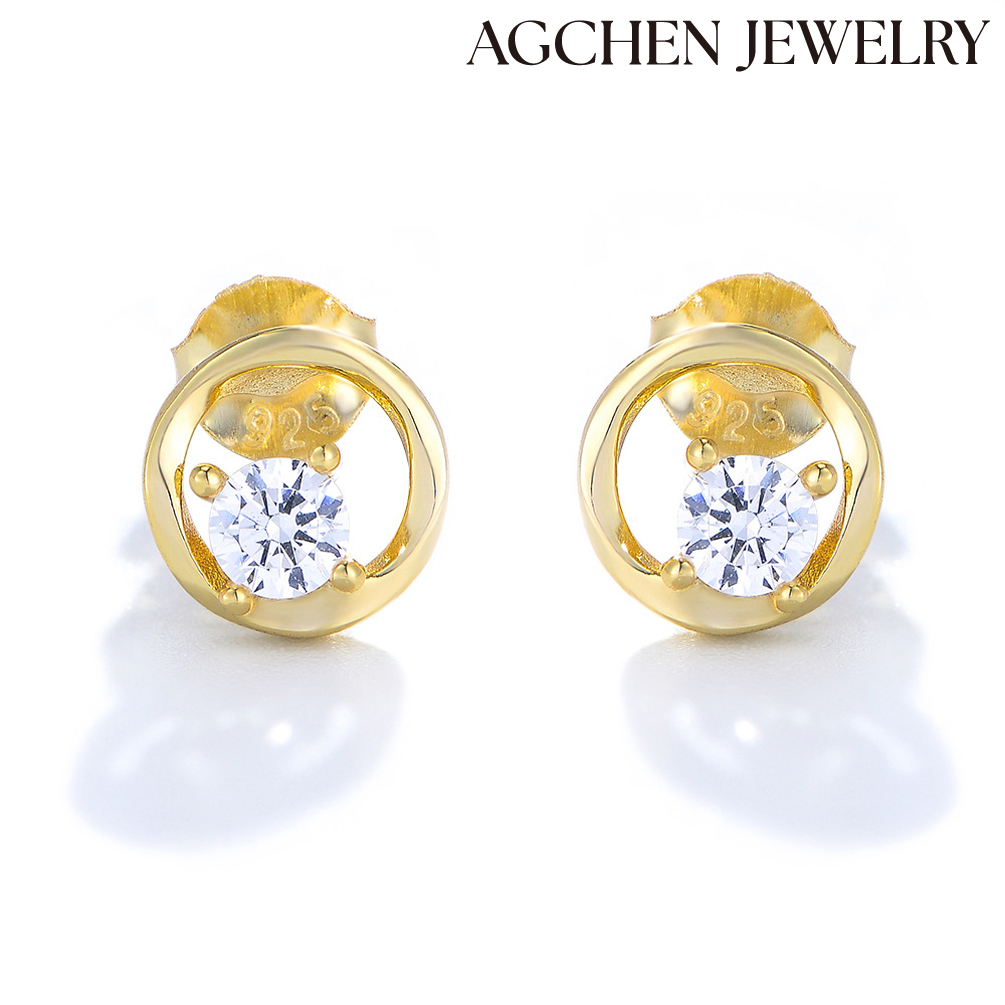 AGCHEN S925 sterling silver European and American geometric circular hollow zirconia earrings female high-grade feeling niche design AGKSE128