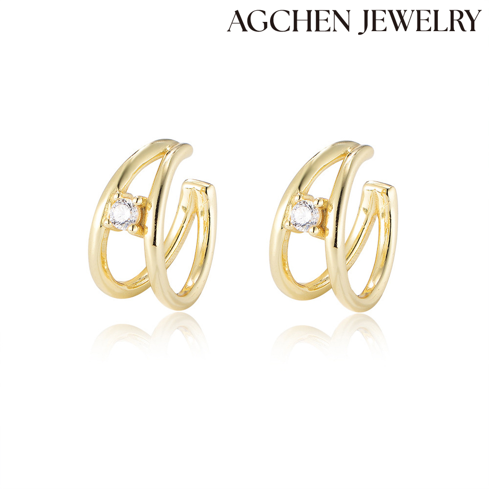 AGCHEN S925 sterling silver zircon earrings hot selling personality light luxury trend fashion no piercing earrings women ear bone clip AGKE3571