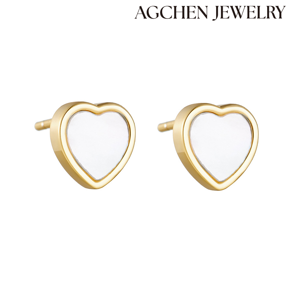 AGCHEN White Heart-Shaped S925 Sterling Silver Earrings Female Japanese and Korean temperament fresh look earrings AGKSE179