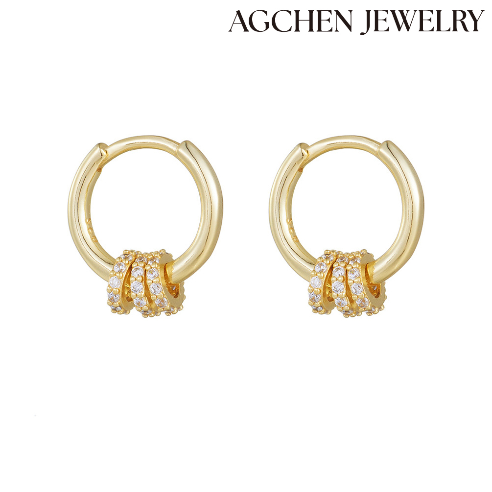 AGCHEN A multi-wear delicate diamond small circle sterling silver earrings ins cold wind fashion trendy ear loop ear buckle AGKE4193