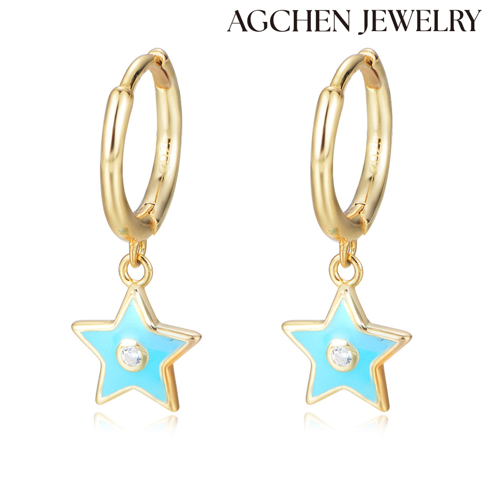 AGCHEN Europe and the United States S925 sterling silver colorful drop earrings series fashion simple stars oil earrings AGKSE105