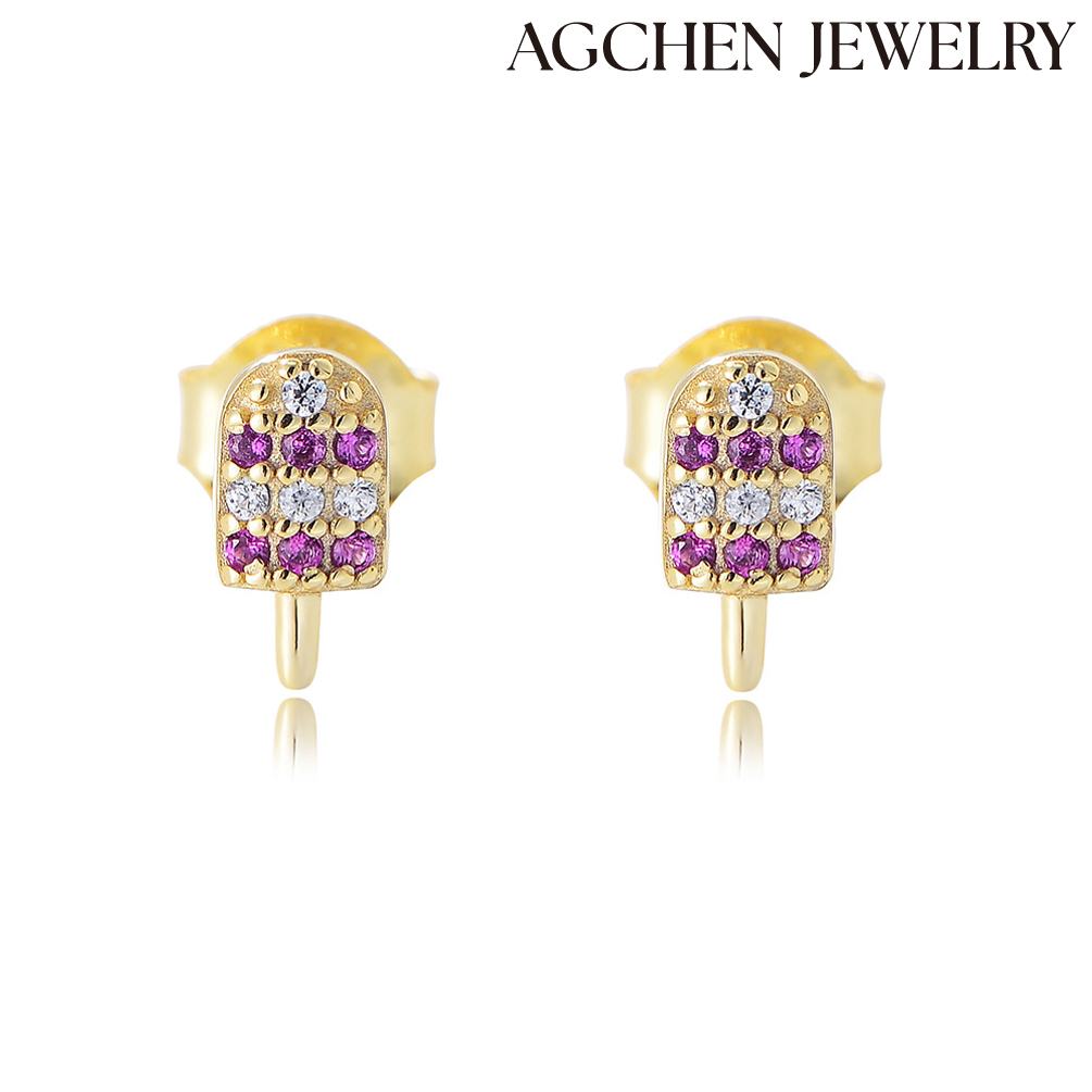 AGCHEN Green Ice Cream-Shaped S925 Sterling Silver Earrings with Cubic Zirconia high-grade niche Europe and the United States jewelry earrings women AGKE3914