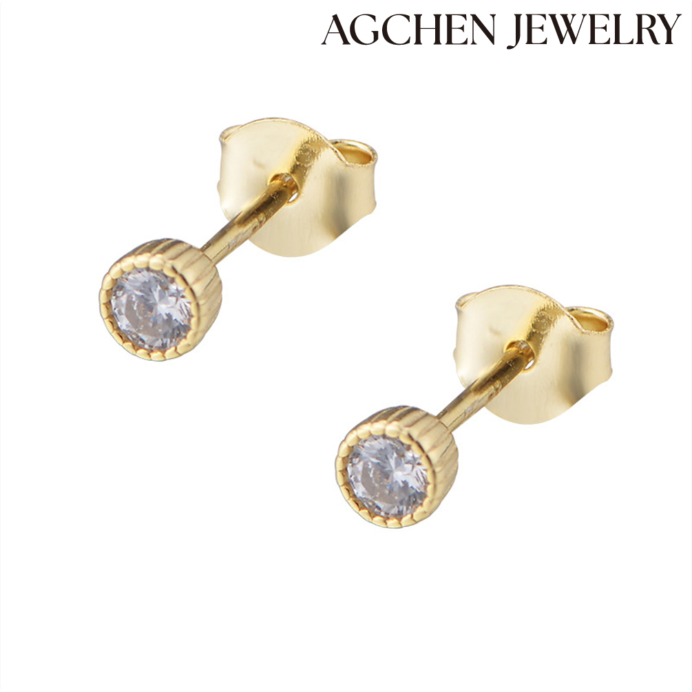 AGCEHN S925 silver earrings female Ins niche Korean small fresh simple mini temperament round single drill repair ear piercing earrings AGKE4165