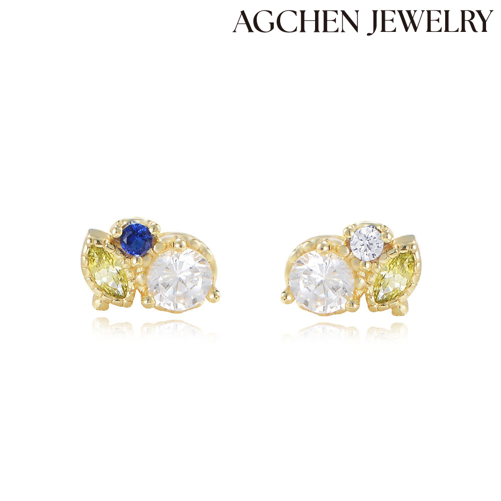 AGCHEN S925 sterling silver geometric horse eye zircon earrings high-grade sense niche European and American hot earrings wholesale AGKE3393