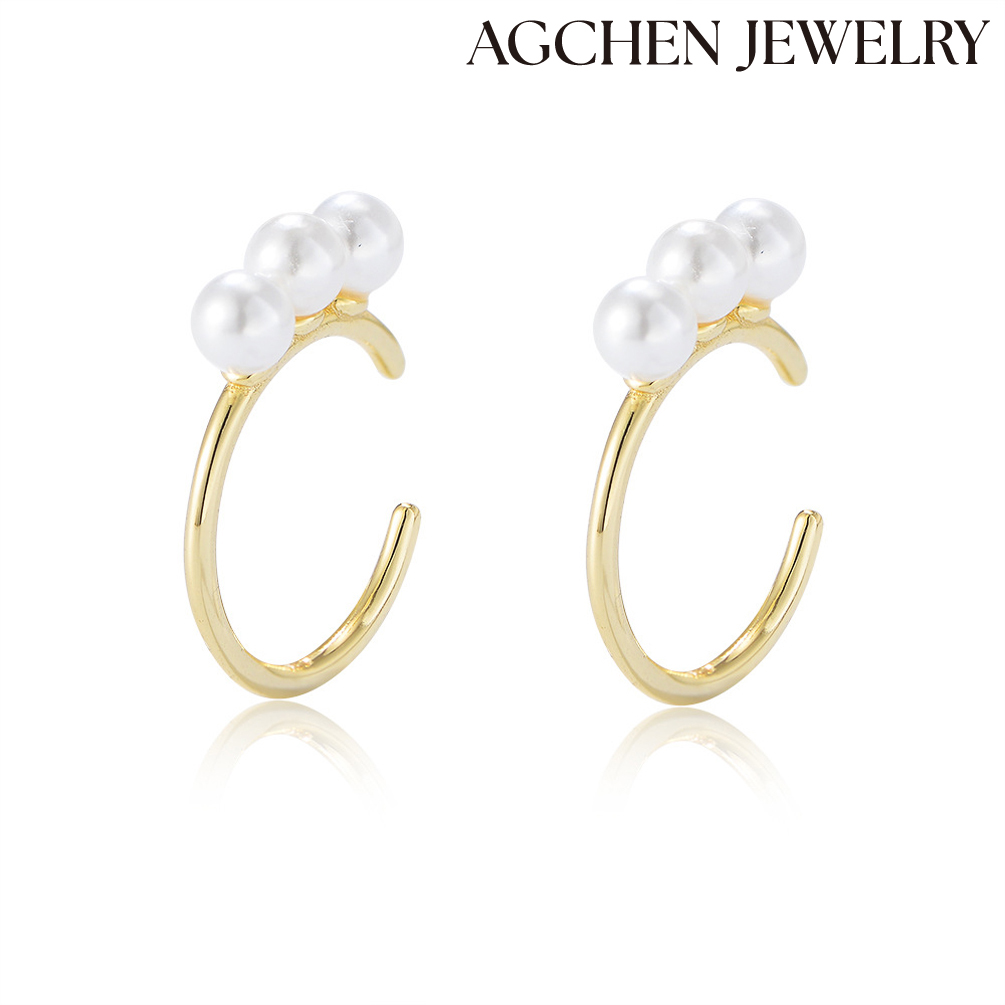 AGCHEN Europe and the United States hot S925 sterling silver pearl ear bone clip without holes French stylish earrings buckle female AGKE3570