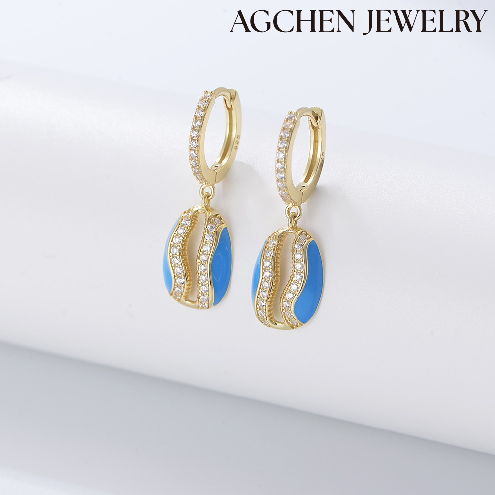 AGCHEN Oval shape with Zircon Silver Drop Earrings Oval shape with Zircon Silver Drop Earrings for Women AGKE3397