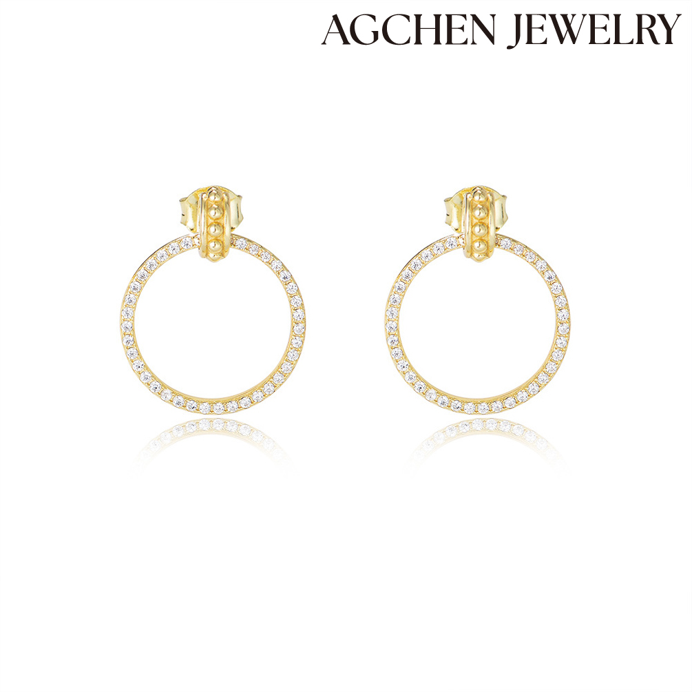 AGCHEN European and American S925 sterling silver micro-inset zircon continuously empty geometric circle ring earrings female wholesale AGKE3658