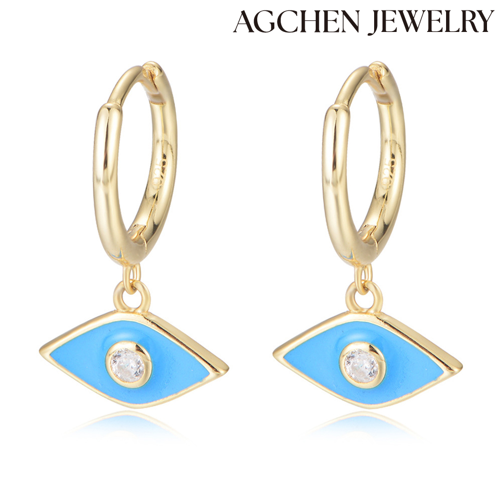 AGCHEN European and American hot-selling  Devil's Eye S925 Sterling Silver Earrings with Cubic Zirconia manufacturers custom AGKSE103