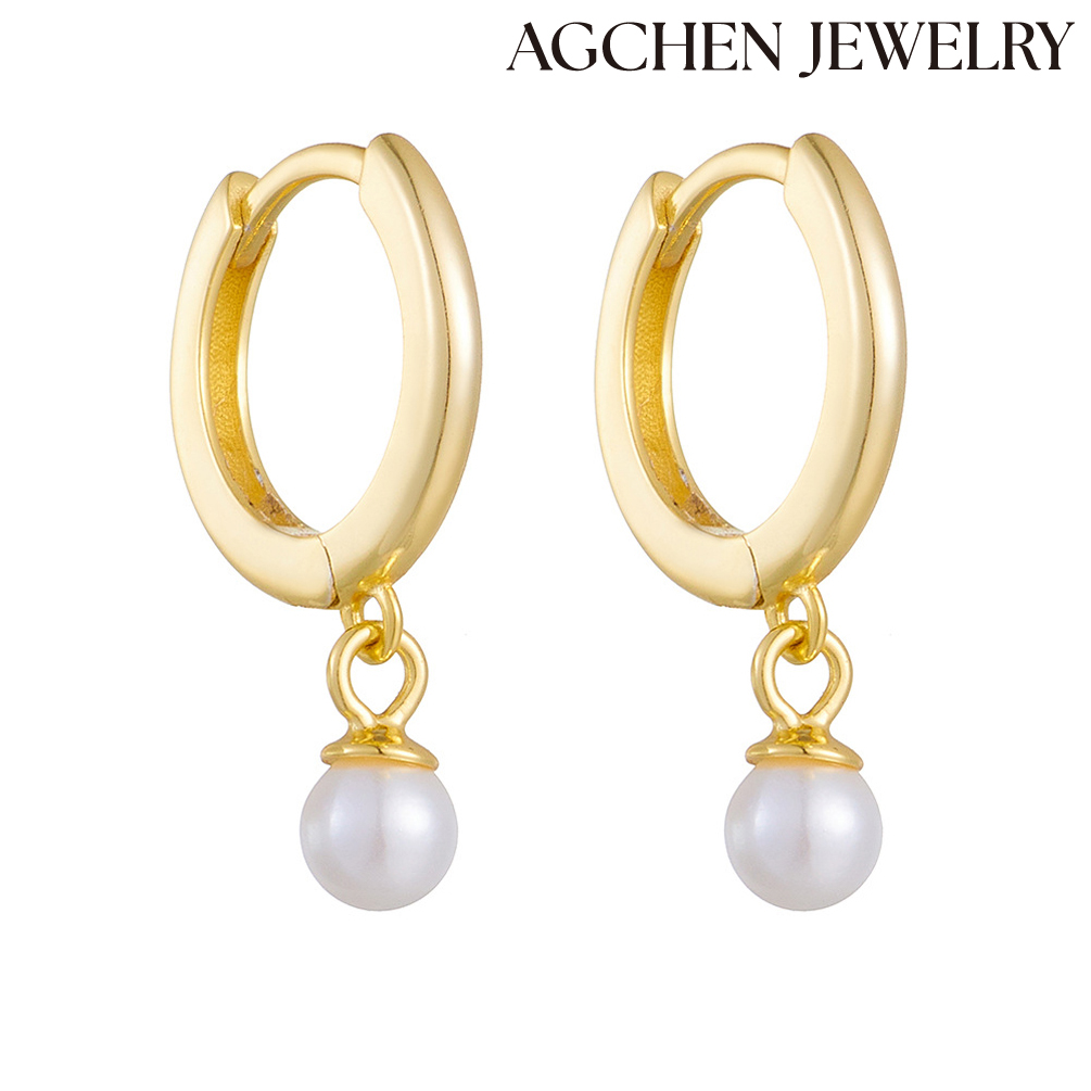 AGCHEN  High-Quality S925 Sterling Silver Pearl Earrings high-grade niche Europe and the United States jewelry earrings women AGKE3416