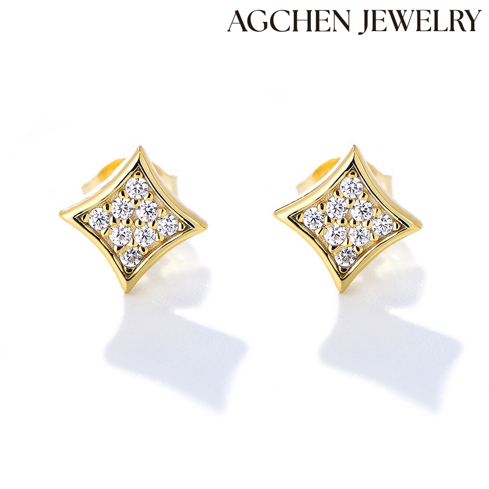 AGCHEN European and American hot-selling S925 Sterling Silver Star-Shaped Stud Earrings with Zirconia  manufacturers custom AGKSE138