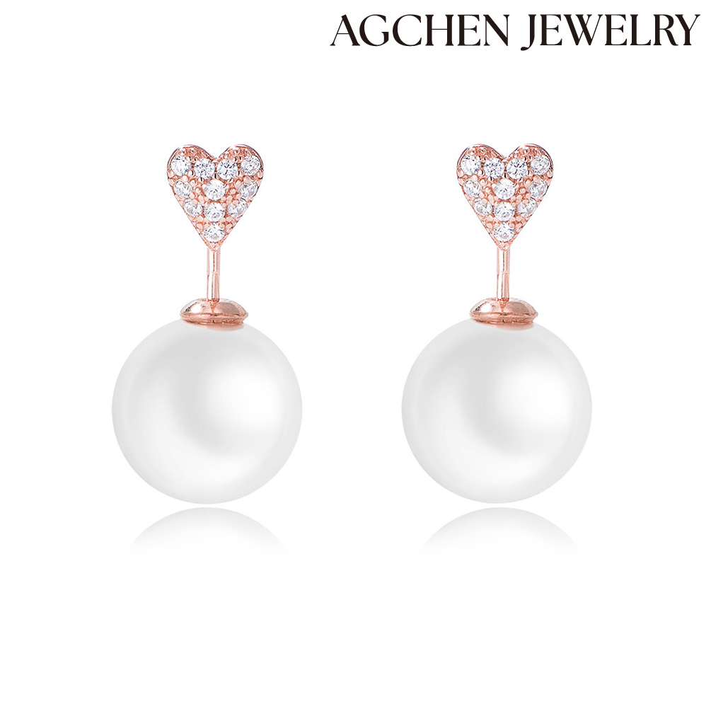 AGCHEN s925 sterling silver diamond simple heart-shaped pearl earrings female Korean version ins girl trend earrings stud earrings AGKE3527