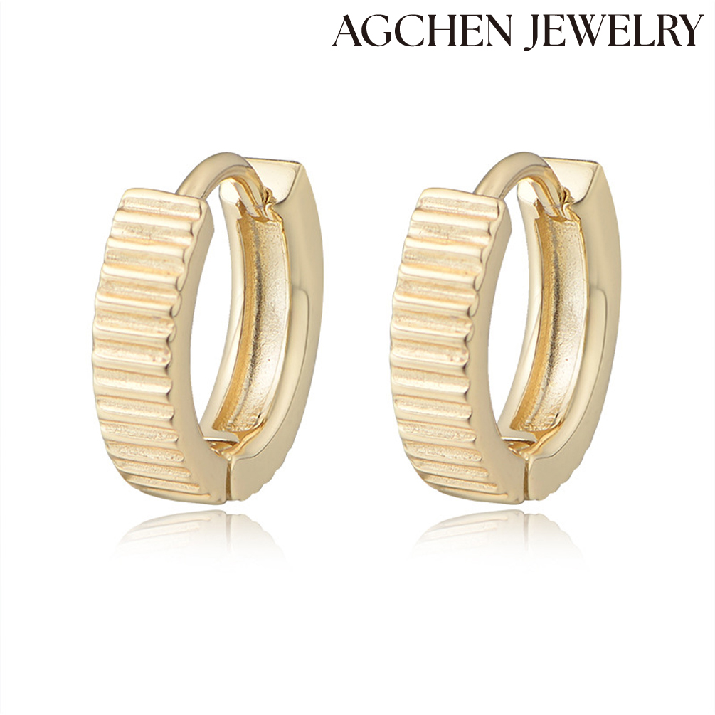 AGCHEN Europe and the United States S925 silver vint AGe earrings niche minimalist smooth striped buckle female student silver earrings AGKE4133