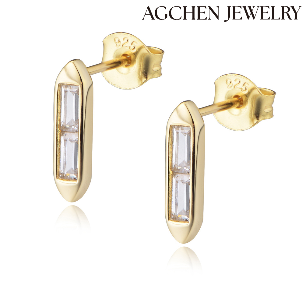 AGCHEN Europe and the United States diamond-encrusting C-shaped earring buckle 925 silver fashion vint AGe earrings high-grade wholesale AGKE4159