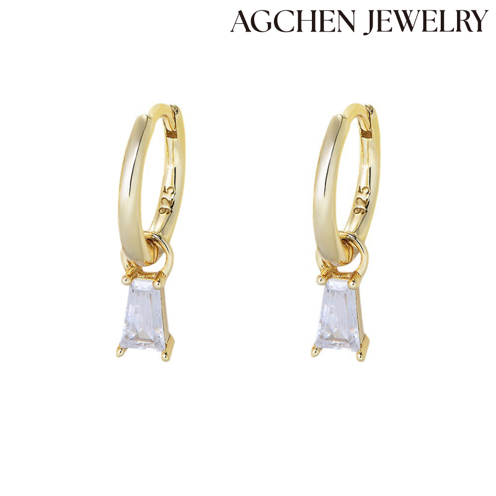 AGCHEN S925 Sterling Silver Simple White Cubic Zirconia Earrings Fashion Jewelry for women and girls AGKE3897E