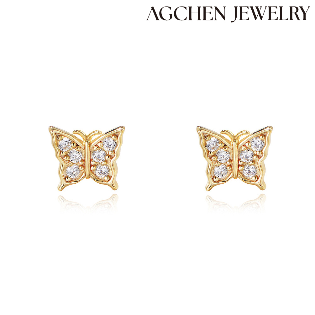 AGCHEN 925 Silver super fairy small fresh butterfly zircon earrings female Korean version minority popular earring manufacturers custom AGKE3407