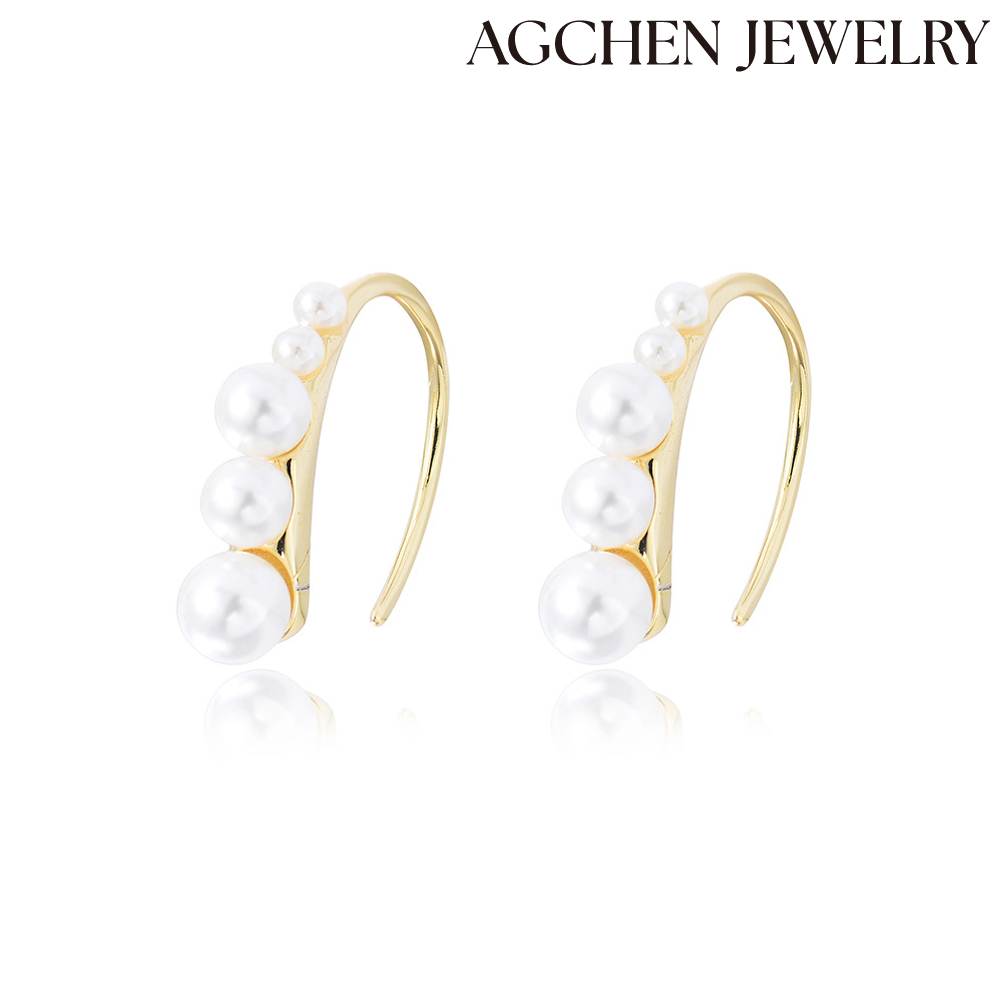 AGCHEN Europe and the United States fashion sterling silver pearl earrings stud female hot sale niche vint AGe light luxury earrings AGKE3532