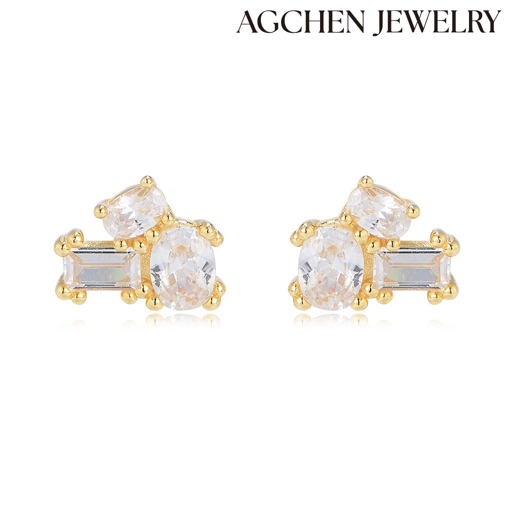 AGCHEN S925 sterling silver fashion simple geometric zircon earrings Europe and the United States ins earrings jewelry high-grade AGKE3383