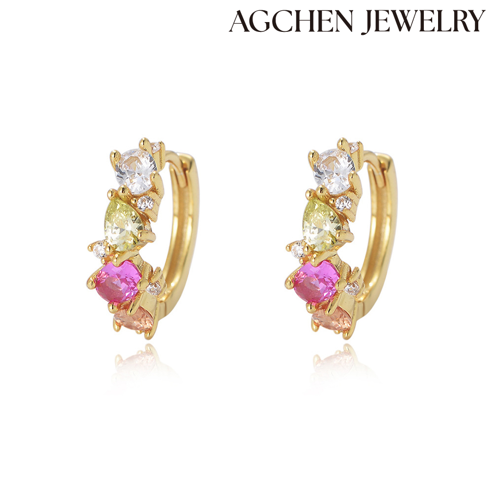 AGCHEN s925 Sterling silver color Zircon earrings ins temperament ladies high-grade sense of fairy earrings design sense accessories AGKE3377