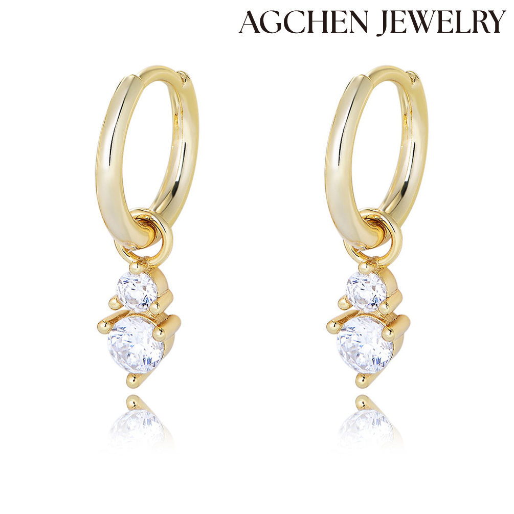 AGCHEN The new S925 sterling silver earring compact personality zircon earrings Europe and America ins style women's silver earrings AGKE3897A