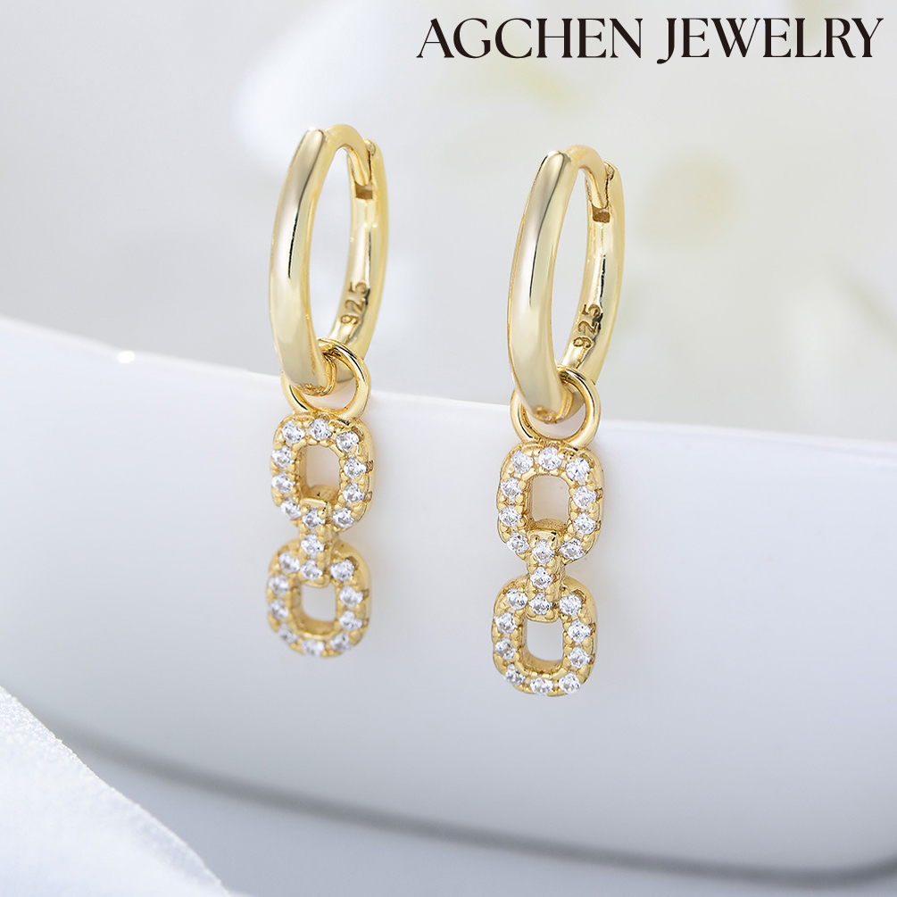 AGCHEN  European and American hot-selling  S925 Sterling Silver Chain-Shaped Earrings with Cubic Zirconia AGKE3897D