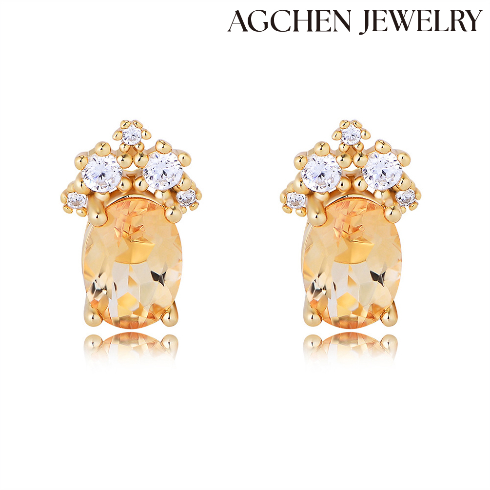 AGCHEN Europe and America ins style women's  S925 Sterling Silver Champ AGne Zirconia Stud Earrings female Europe and America ins design sense new accessories AGKE4022