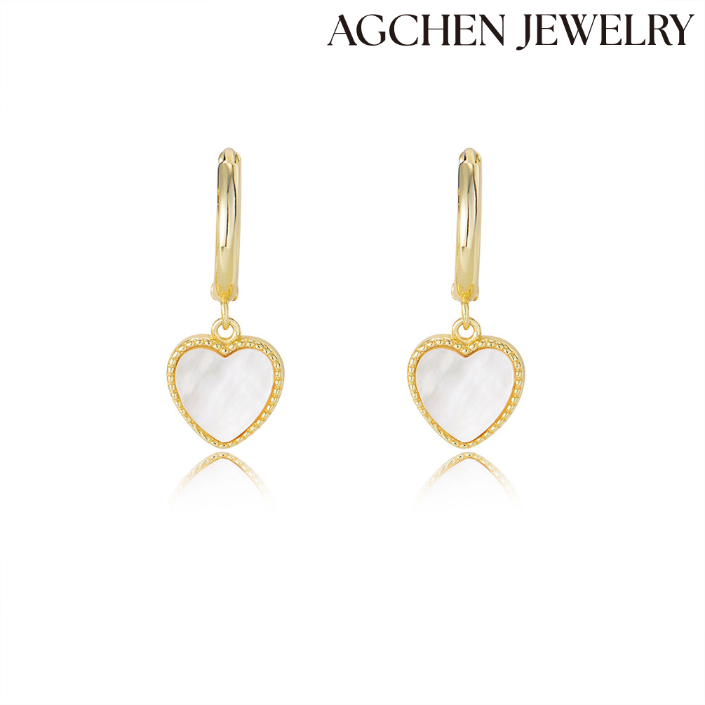 AGCHEN s925 sterling silver heart-shaped shell earrings high quality wholesale European and American ins earrings women silver earrings AGKE3601