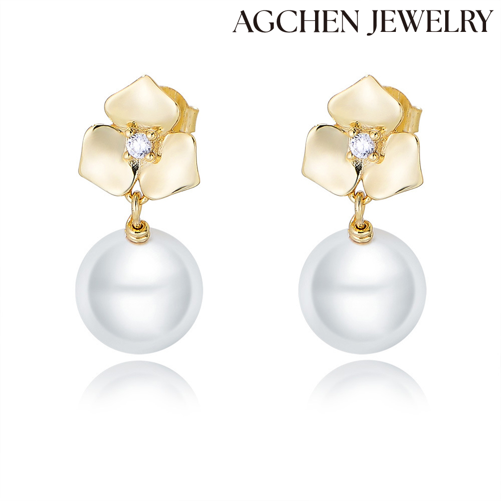 AGCHEN s925 Sterling silver love flower zircon pearl earrings European and American temperament women earrings high-grade of minority AGKSE126