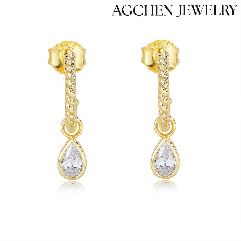 AGCHEN S925 Silver C-shaped earrings Drop shaped zircon earrings Europe and the United States classic temperament women earrings custom AGKE3534